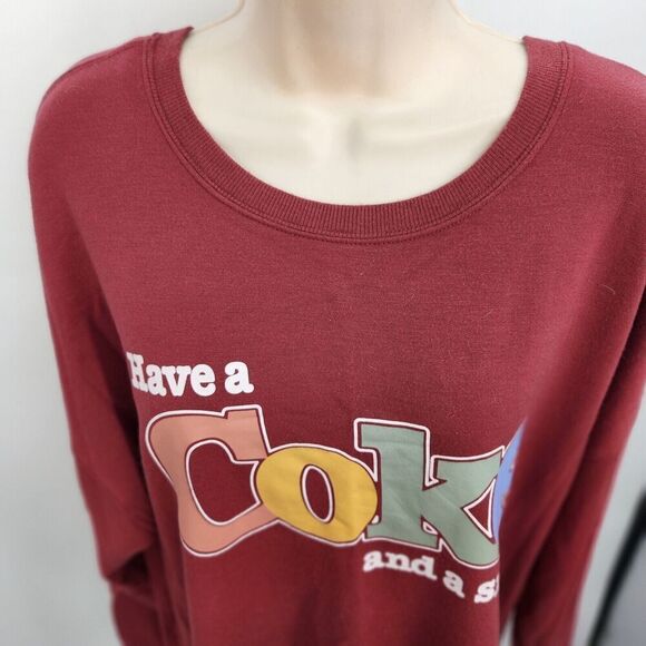 Coca Cola Pullover Sweatshirt Women's Size XL Burgandy Red, Light, Oversized - Picture 2 of 7